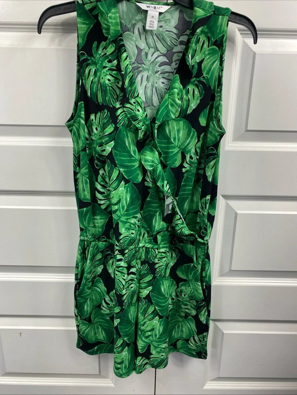 White House Black Market Orchid Palm Leaf Ruffle Summer Romper Tropical XS